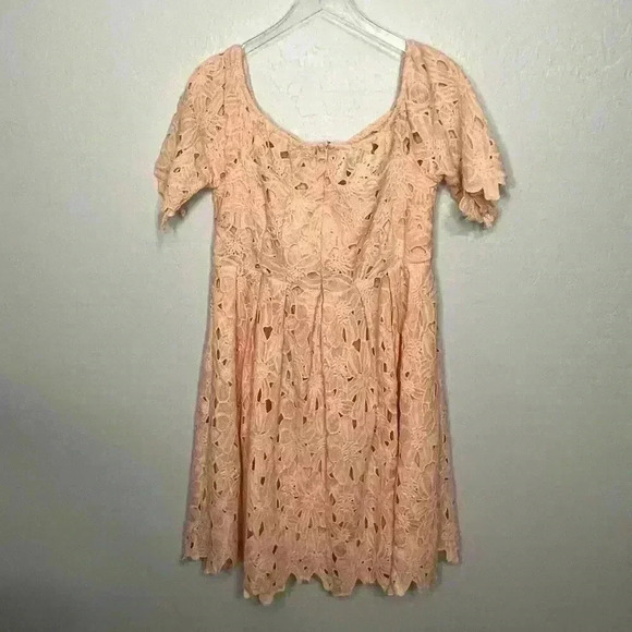 BOOHOO Boutique Off Shoulder Lace Skater Blush Dress NWT Size 14 - Picture 10 of 13